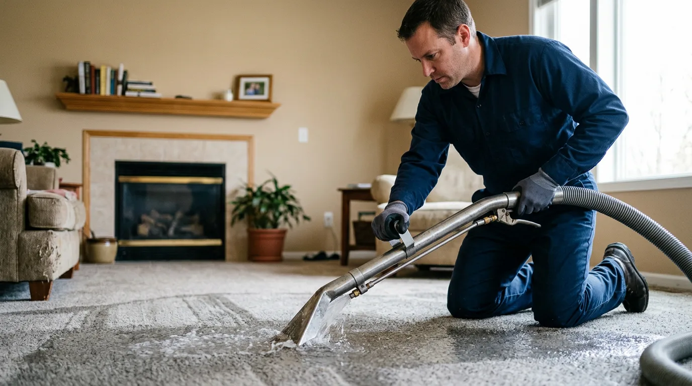 Water damage restoration technician working near Burgoon, OH